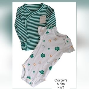 Carter's NWT St.Patricks Day Baby Bodysuit & Striped Long Sleeve Sweater Set 9m